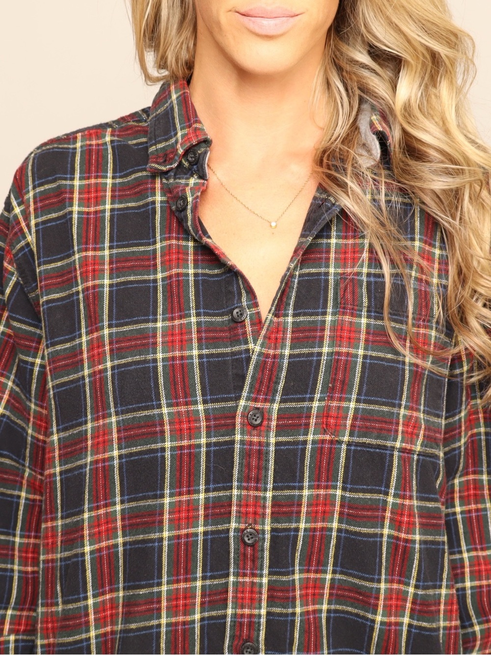 Eddie Bauer 100% Cotton Classic Navy, Red & Yellow Plaid Button Down Shirt